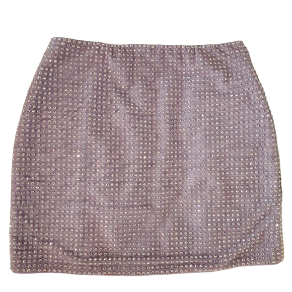 Double Layered Thick Mesh Rhinestone Embellished Thigh Slit Mini Skirt - Purple - Picture 11 of 16